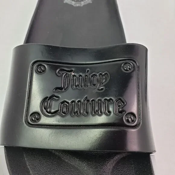 Juicy Couture Womens Size 8 Black White Slip On Casual Slide Sandals - Picture 9 of 11